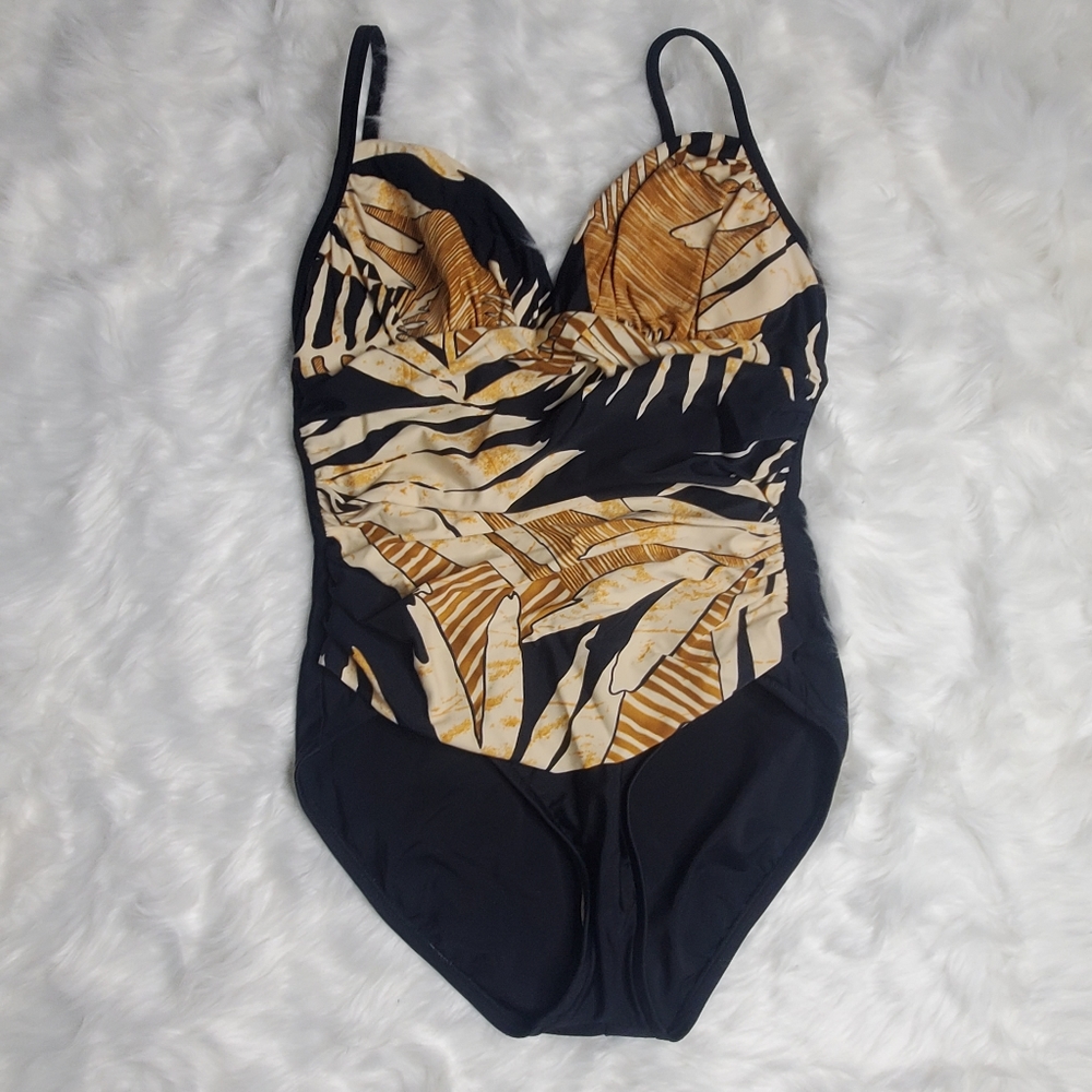♤ Shape Detector One Piece Swim Suit with Tummy Control Tropical Print Size 10